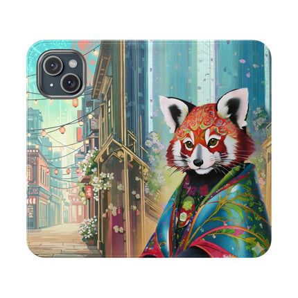 🦝✨ Cybernetic Red Panda Flip Case – Neon Charm & Futuristic Wonder