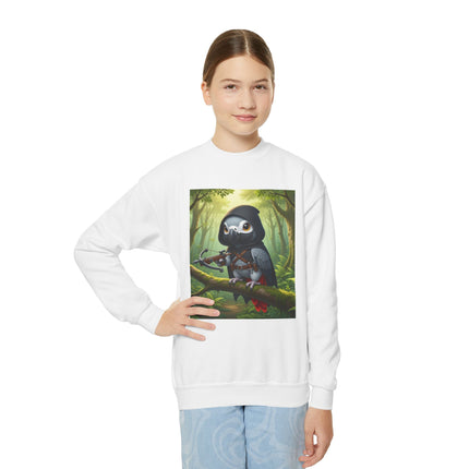 The African Grey Sentinel Youth Crewneck Sweatshirt – Wisdom, Courage & Woodland Adventure