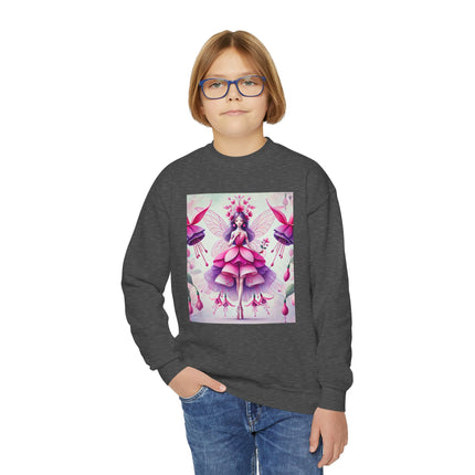 Fuchsia Fairy Youth Crewneck Sweatshirt – Vibrant Color, Floral Magic & Whimsical Elegance