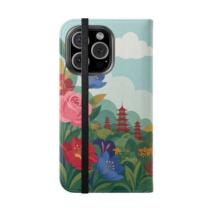 🌸🏯 The Lady Of The Pagoda Garden Flip Case – Art Deco Floral Fantasy