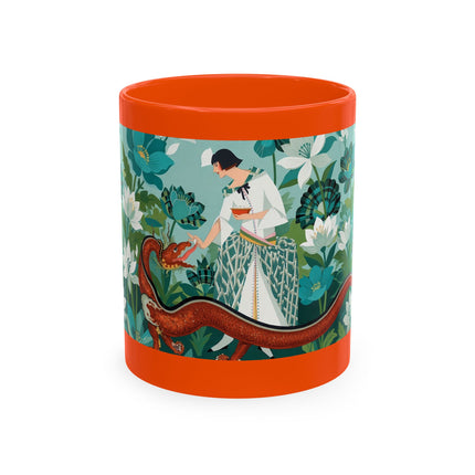 🐉🌿 The Lady & The Garden Dragon Ceramic Mug – Art Deco Botanical Whimsy