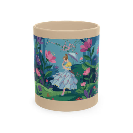 🌸☂️ The Lady Of The Enchanted Garden Stroll Ceramic Mug – Art Deco Floral Whimsy