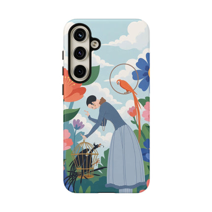 🦜🌺 The Lady Of The Garden Aviary Phone Case – Art Deco Floral Whimsy