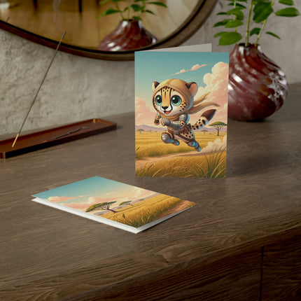 🐆🌅 The Little Cheetah’s Great Savannah Run Greeting Card – Whimsical Animal Adventure