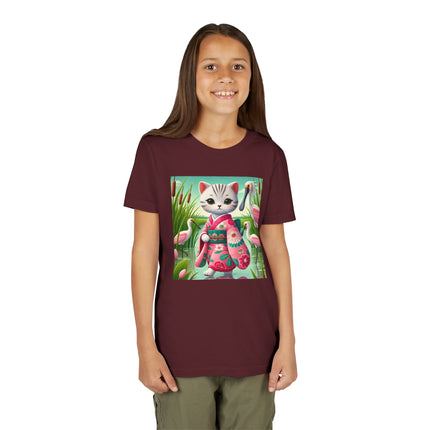 Geisha Kitten Strolls Among the Spoonbills Youth Short Sleeve Tee