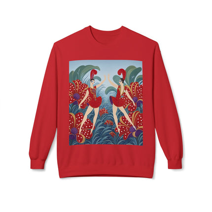 🎭🌺 The Scarlet Flower Garden Dancers Midweight Crewneck Sweatshirt – Art Deco Floral Whimsy
