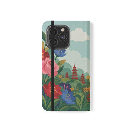 🌸🏯 The Lady Of The Pagoda Garden Flip Case – Art Deco Floral Fantasy