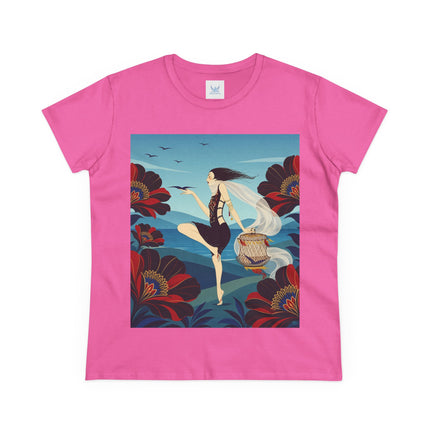 🌊🌺 The Lady Of The Wild Wind Cotton Tee – Art Deco Coastal Fantasy