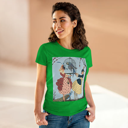 🦚🦜 The Ladies Of The Garden Aviary Cotton Tee – Art Deco Bird Fantasy
