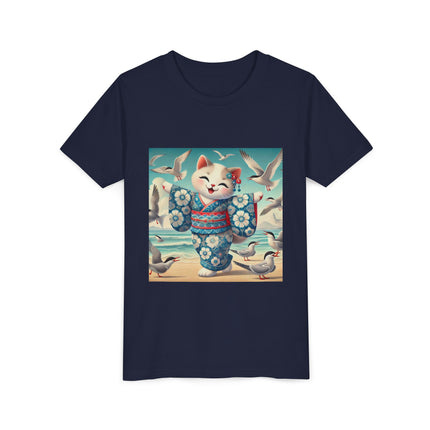 Geisha Kitten by the Seaside Youth Short Sleeve Tee