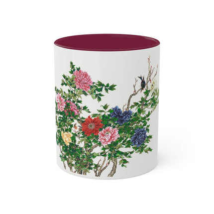 Peonies and Birds by Okamoto Shuki Colorful Mugs, 11oz