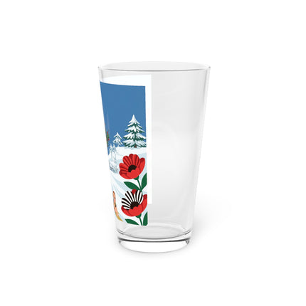 🎿🎄 The Christmas Holly Skier Pint Glass – Whimsical Holiday Fantasy