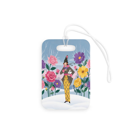 🐇🌸 The Lady With The White Rabbit Luggage Tag – Art Deco Floral Whimsy