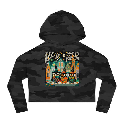 Night of the Trick-or-Treating Owlets Women’s Cropped Hooded Sweatshirt