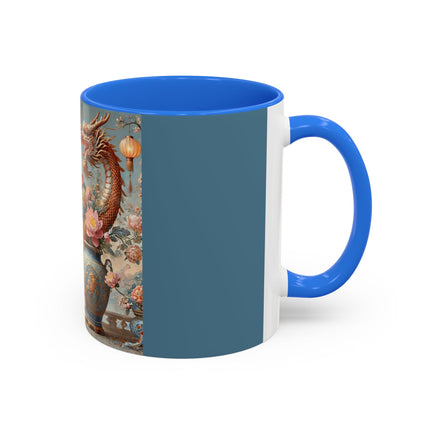 Golden Dragon & Lantern Lady Colorful Mug – Imperial Dragon & Elegant Harmony