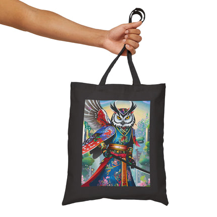 Cyberpunk Samurai Owl Cotton Canvas Tote Bag