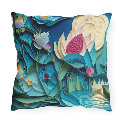 Ethereal Moonlit Lake Outdoor Pillows