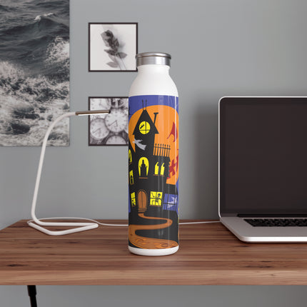 Halloween Night at the Haunted House Slim Water Bottle