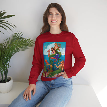Three Mermaids with Strings of Pearls by Carlo Chiostri Heavy Blend™ Crewneck Sweatshirt