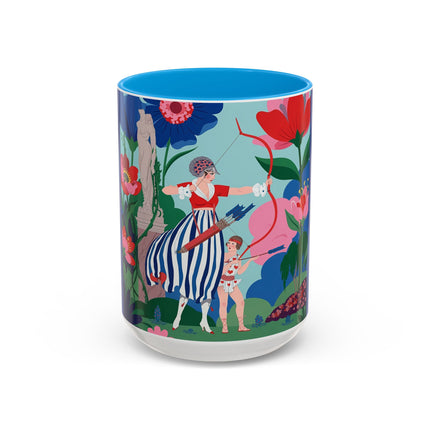 The Lady Of The Scarlet Bow Colorful Mugs – Art Deco Botanical Archer Elegance