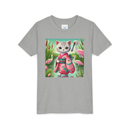 Geisha Kitten Strolls Among the Spoonbills Youth Short Sleeve Tee