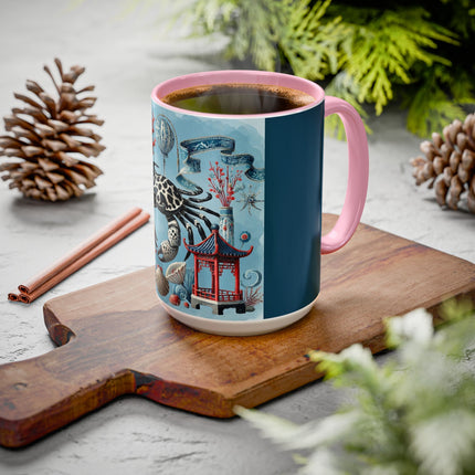 Spotted Crab & Pagoda Colorful Mug – Mystical Ocean & Asian Harmony