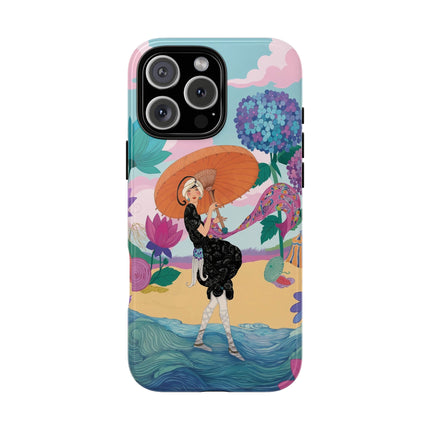 🌊☂️ The Lady Of The Flowered Seashore Phone Case – Art Deco Seaside Fashion
