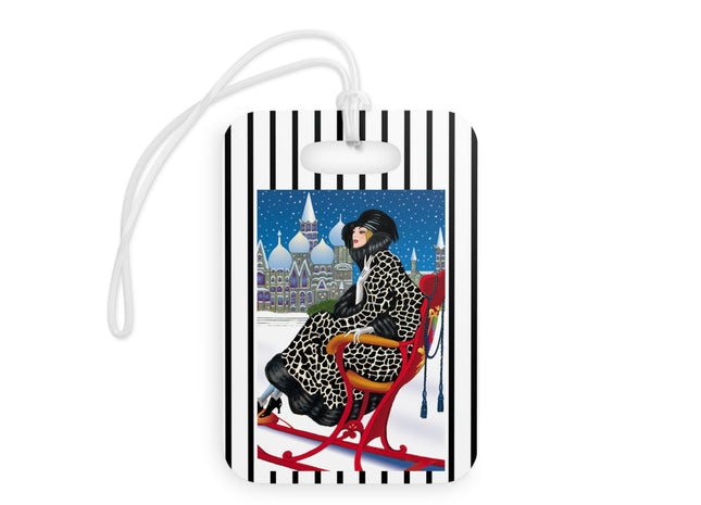 Elegant Winter Woman in Sleigh Luggage Tags