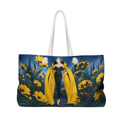 🌼🖤 The Golden Blossom Midnight Promenade Weekender Bag – Art Deco Fashion Elegance