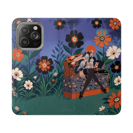 🌺🐈 The Lady Of The Midnight Garden Cat Flip Case – Art Deco Floral Fantasy