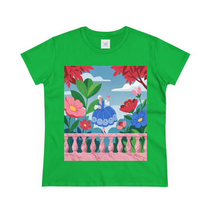 🌸💙 The Lady Of The Flower Terrace Cotton Tee – Colorful Art Deco Garden Elegance