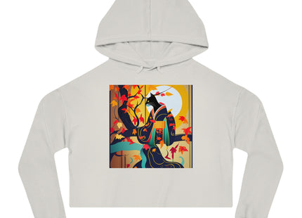 Black Cat in Kimono Women’s Cropped Hooded Sweatshirt