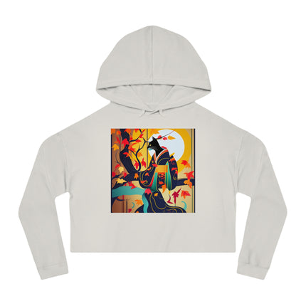 Black Cat in Kimono Women’s Cropped Hooded Sweatshirt