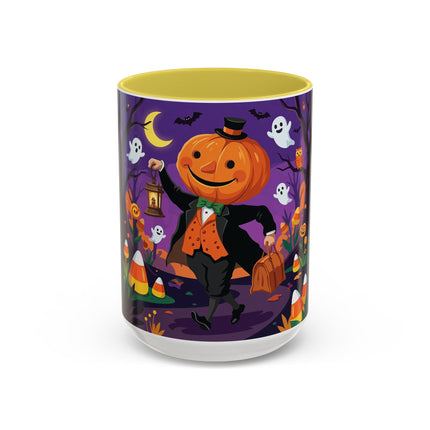 🎃🏮 The Pumpkin Gentleman's Moonlit Stroll Colorful Mug – Whimsical Halloween Charm