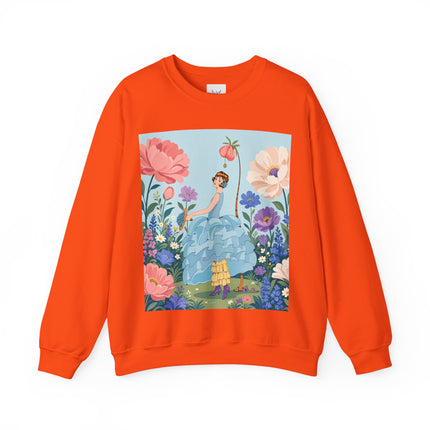 🌸🩵 The Blue Ruffle Garden Crewneck Sweatshirt – Art Deco Floral Whimsy