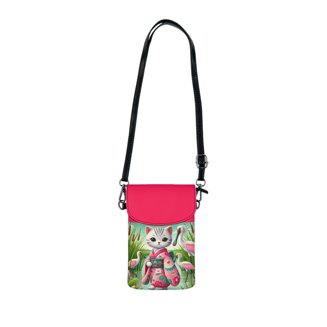 Geisha Kitten Strolls Among the Spoonbills Small Cell Phone Wallet