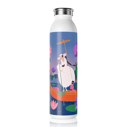 🌸🪷 The Enchanted Lotus Garden Voyage Slim Water Bottle – Art Deco Floral Whimsy