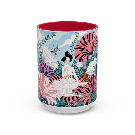 🌸🦋 The Enchanted Pink Blossom Retreat Colorful Mug – Art Deco Floral Whimsy