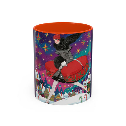 🎁✨ The Lady Of The Christmas Hatbox Colorful Mug – Art Deco Holiday Fantasy