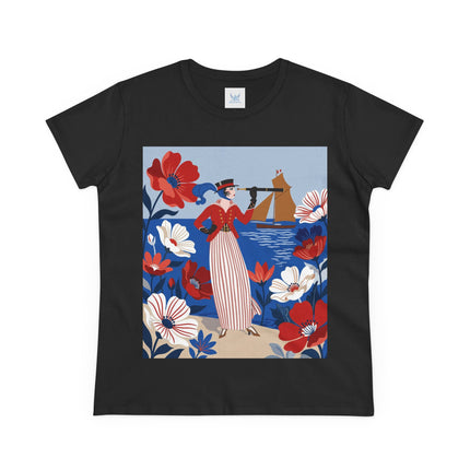 ⚓🌺 The Seaside Flower Adventurer Cotton Tee – Art Deco Nautical Fashion