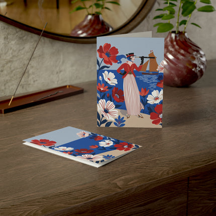 ⚓🌺 The Lady With The Looking Glass Greeting Card – Art Deco Seaside Fashion