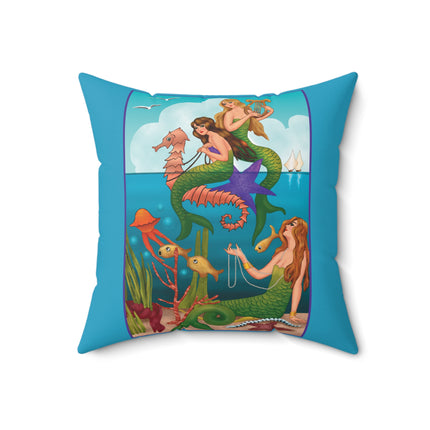 Three Mermaids with Strings of Pearls by Carlo Chiostri Spun Polyester Square Pillow