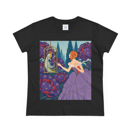 🦜💜 The Enchanted Birdcage Promenade Cotton Tee – Art Deco Floral Fantasy
