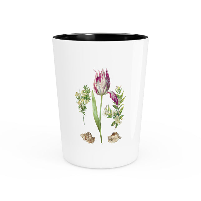 Tulip, Branches of Myrtle, and Shells by Maria Sibylla Merian Ceramic Shot Glass