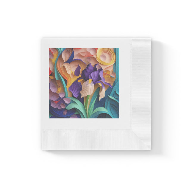 The Elegant Iris Flower White Coined Napkins