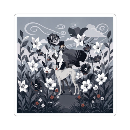 🖤🌸 The Greyhound Floral Promenade Kiss-Cut Stickers – Art Deco Monochrome Fashion