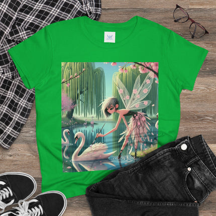 A Fairy Painting a Swan Cotton Tee