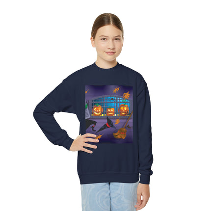 Whimsical Halloween Mischief Youth Crewneck Sweatshirt