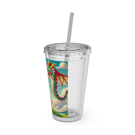 Geisha Kitten and the Dragon Kite Sunsplash Tumbler with Straw, 16oz