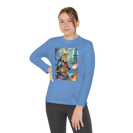 Cyberpunk Leopard Youth Long Sleeve Competitor Tee – Neon Magic & Futuristic Adventure